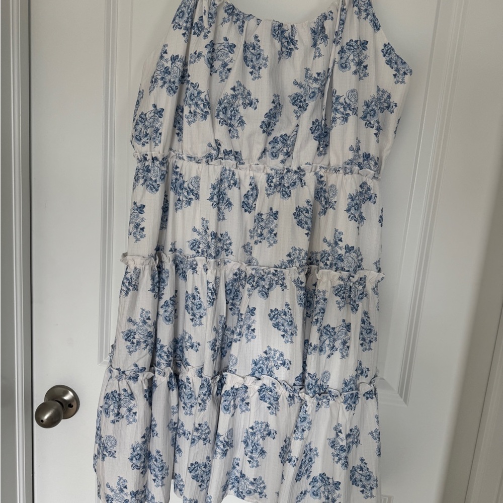 ARULA White and Blue Floral Dress